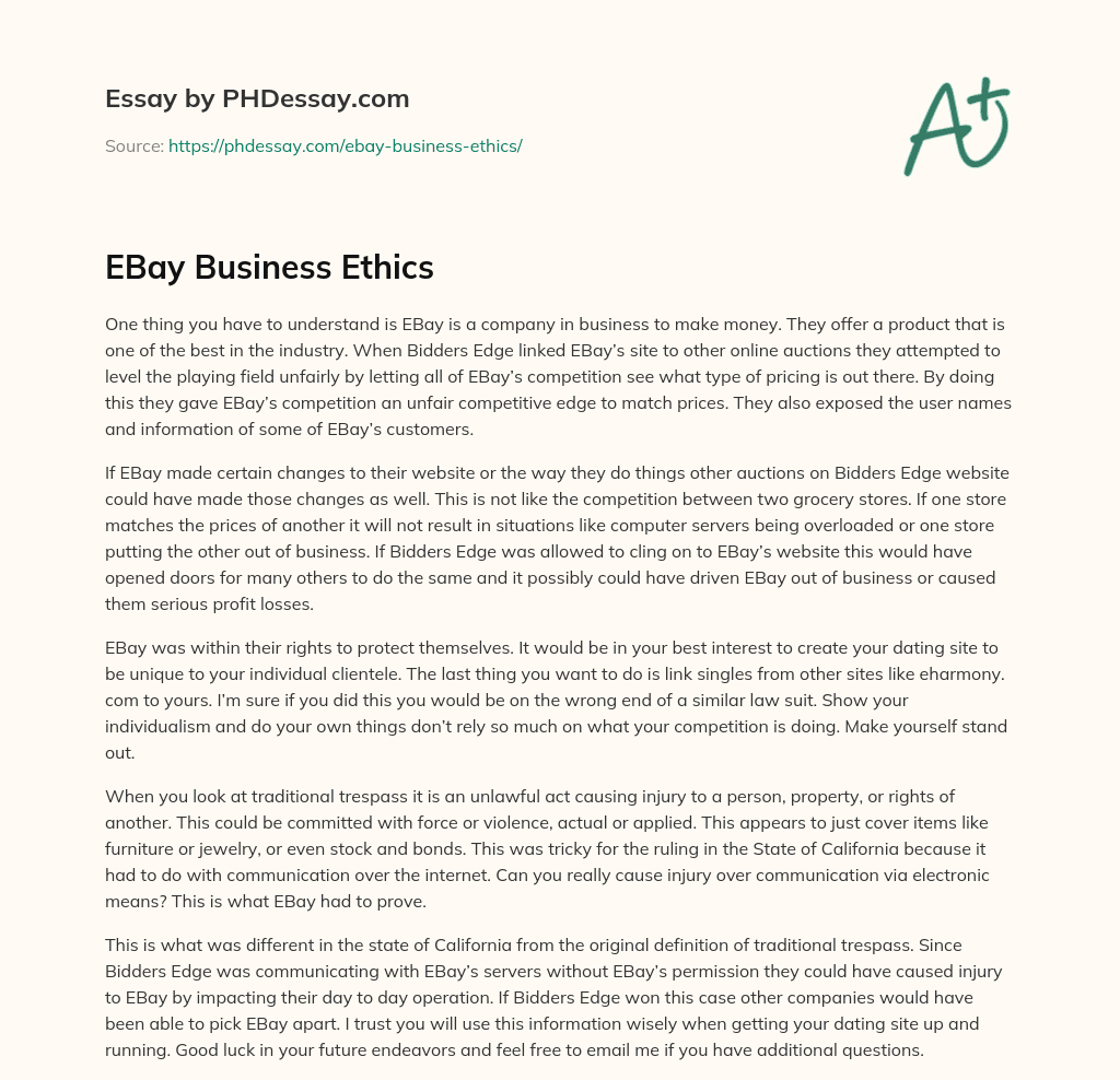 EBay Business Ethics essay