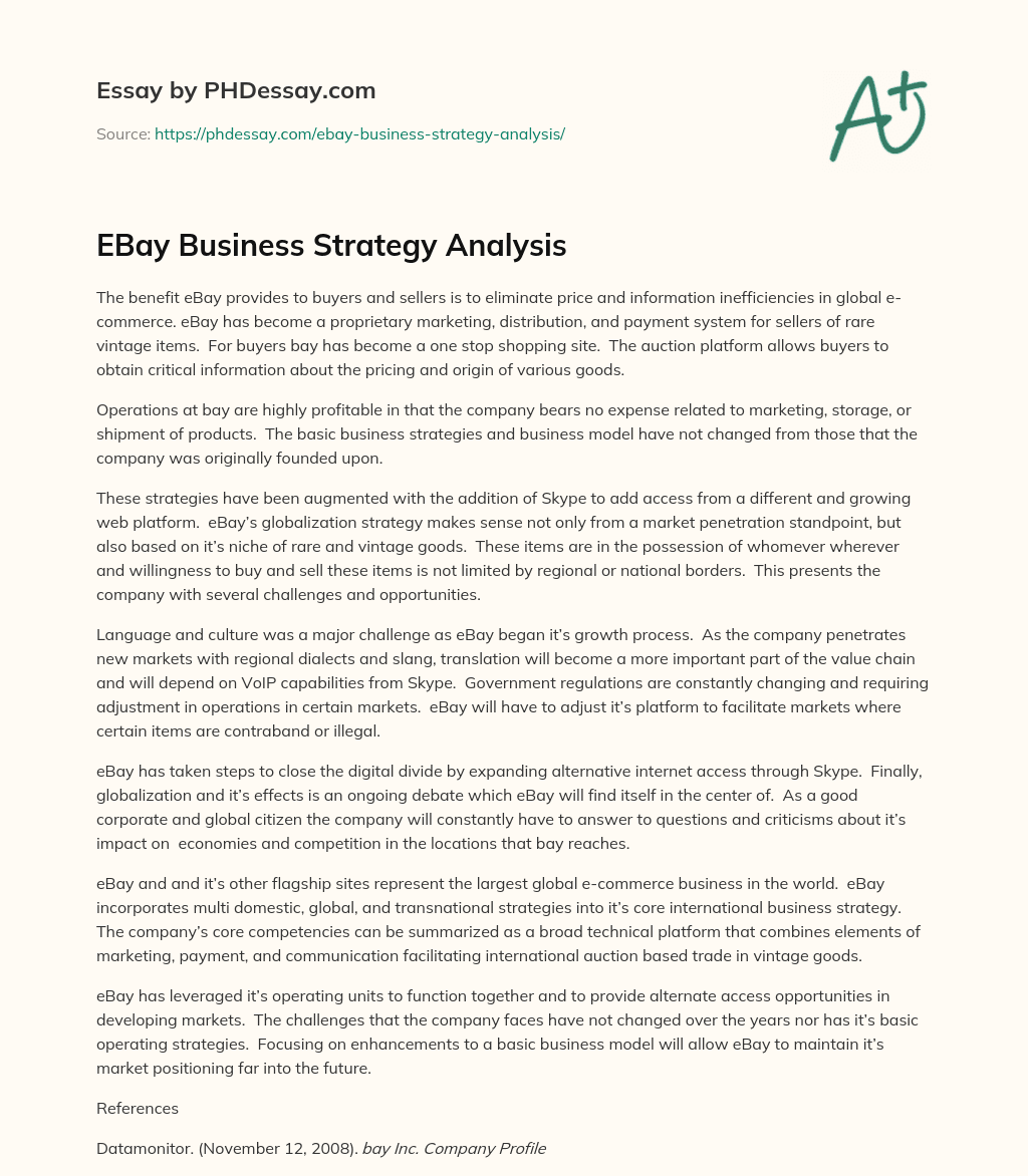 EBay Business Strategy Analysis essay