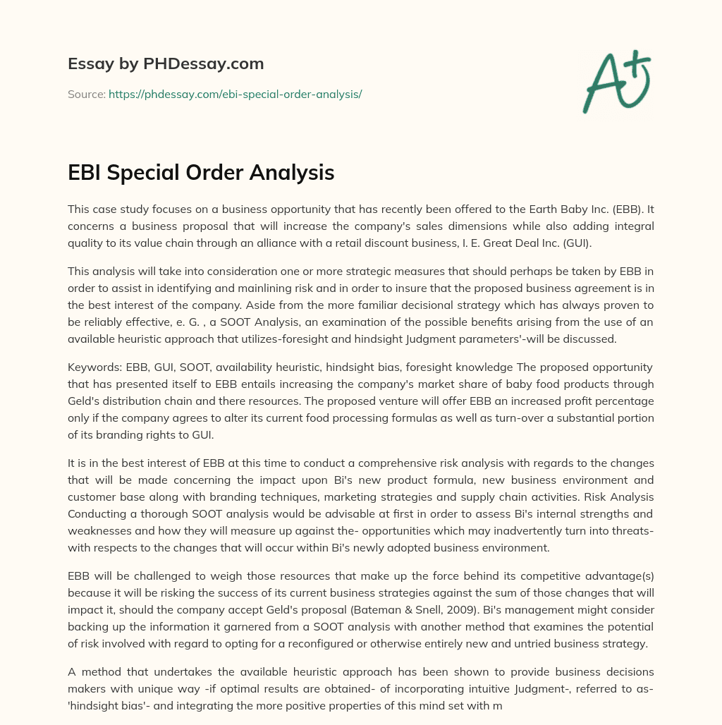 EBI Special Order Analysis essay