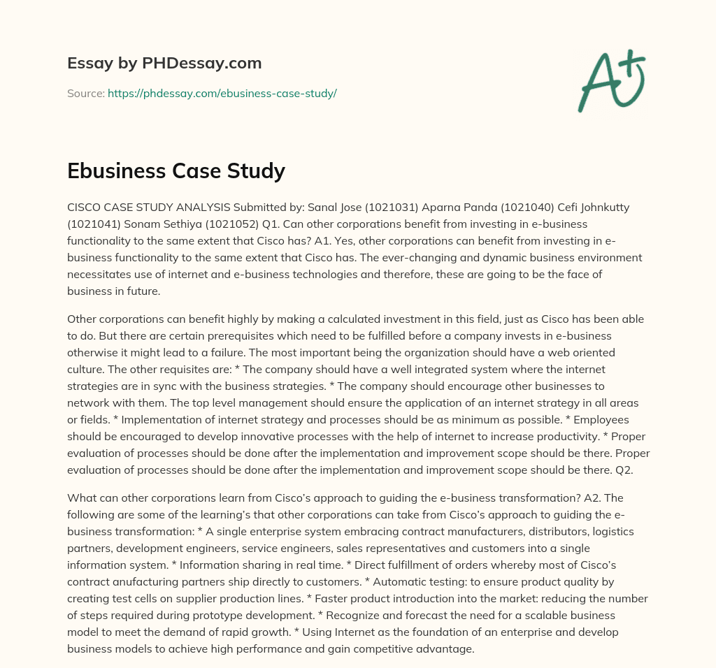 Ebusiness Case Study essay