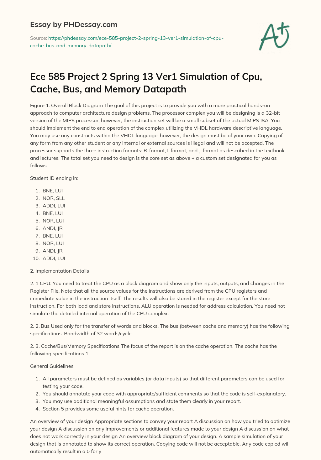Designing a 32-bit MIPS Processor using VHDL: Implementation Details essay