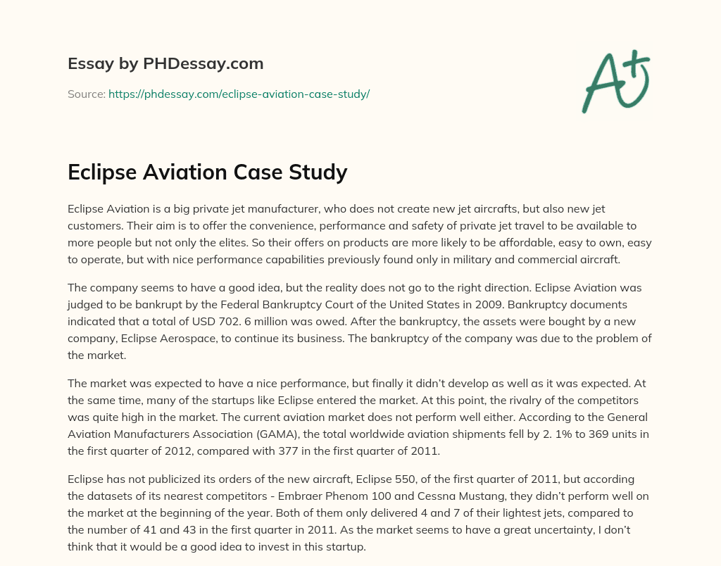 Eclipse Aviation Case Study essay