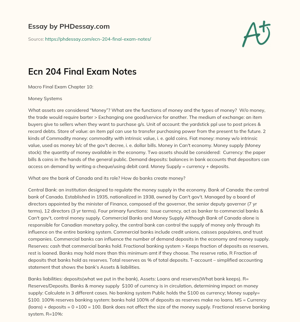 Ecn 204 Final Exam Notes essay