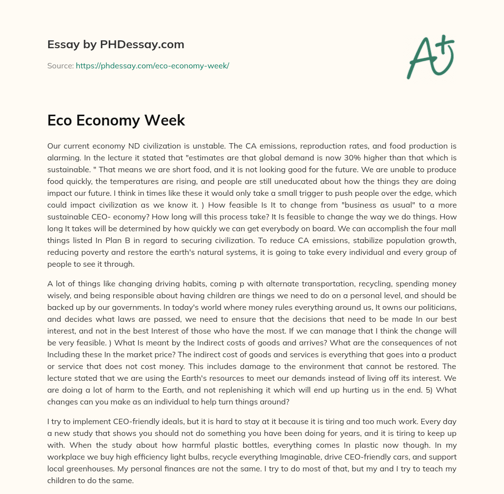 Eco Economy Week essay