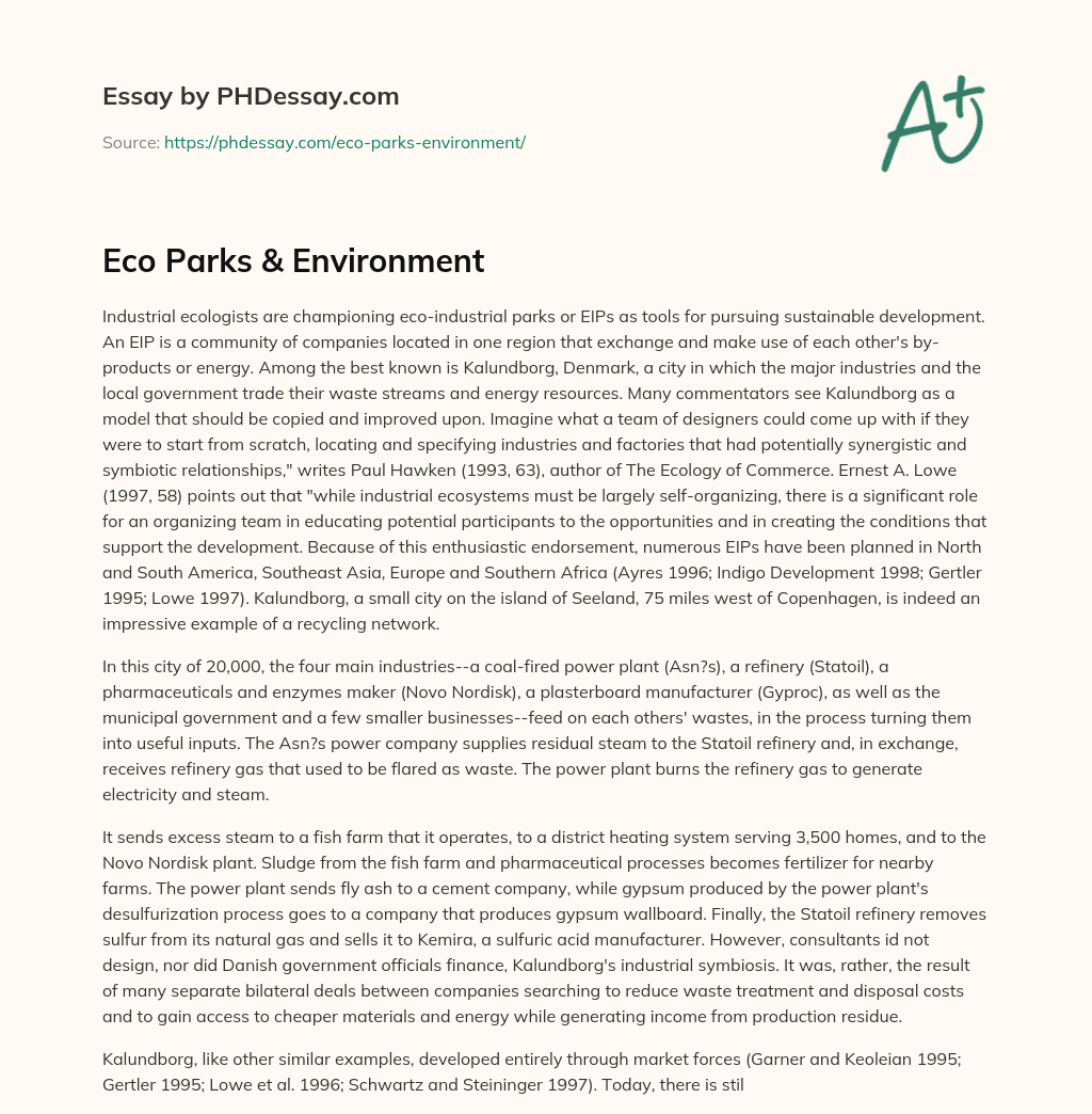 Eco Parks & Environment essay