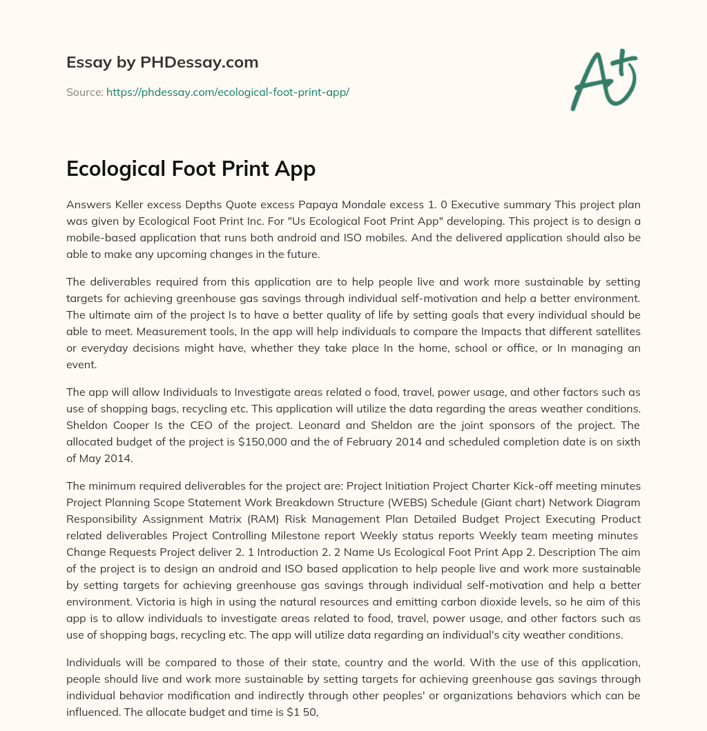 Ecological Foot Print App essay