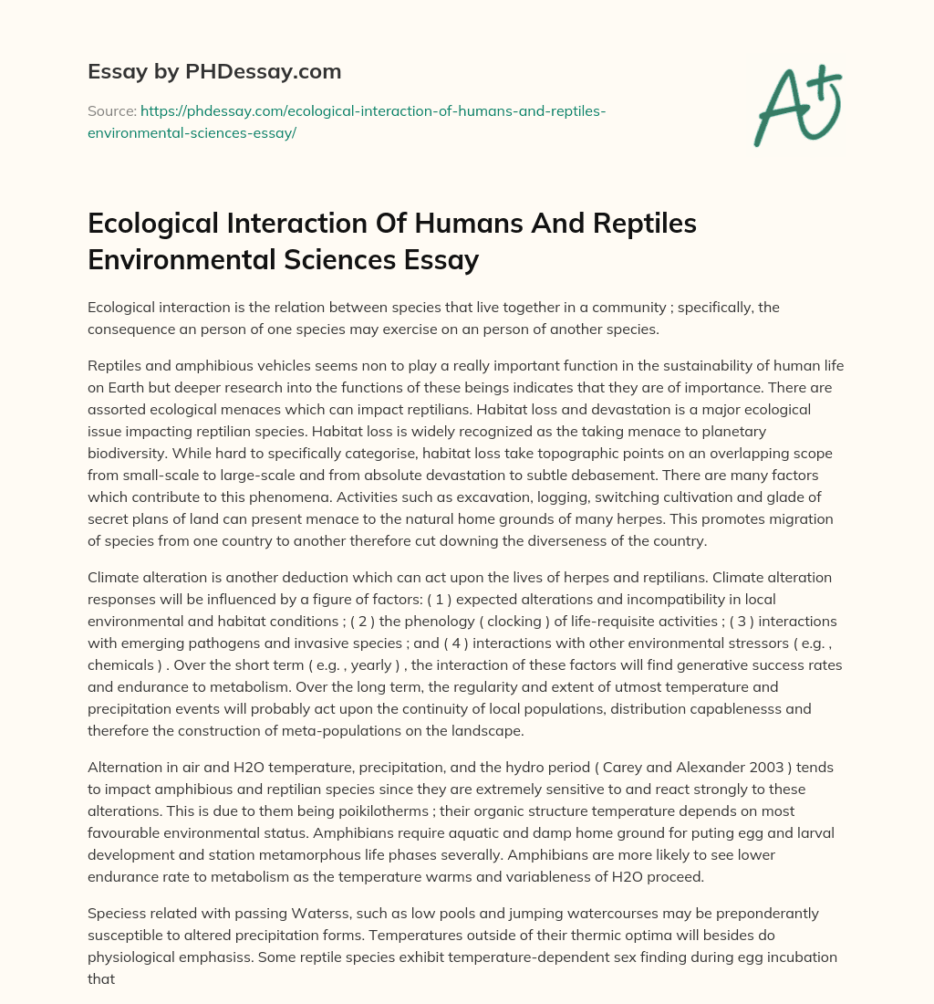 Ecological Interaction Of Humans And Reptiles Environmental Sciences Essay essay