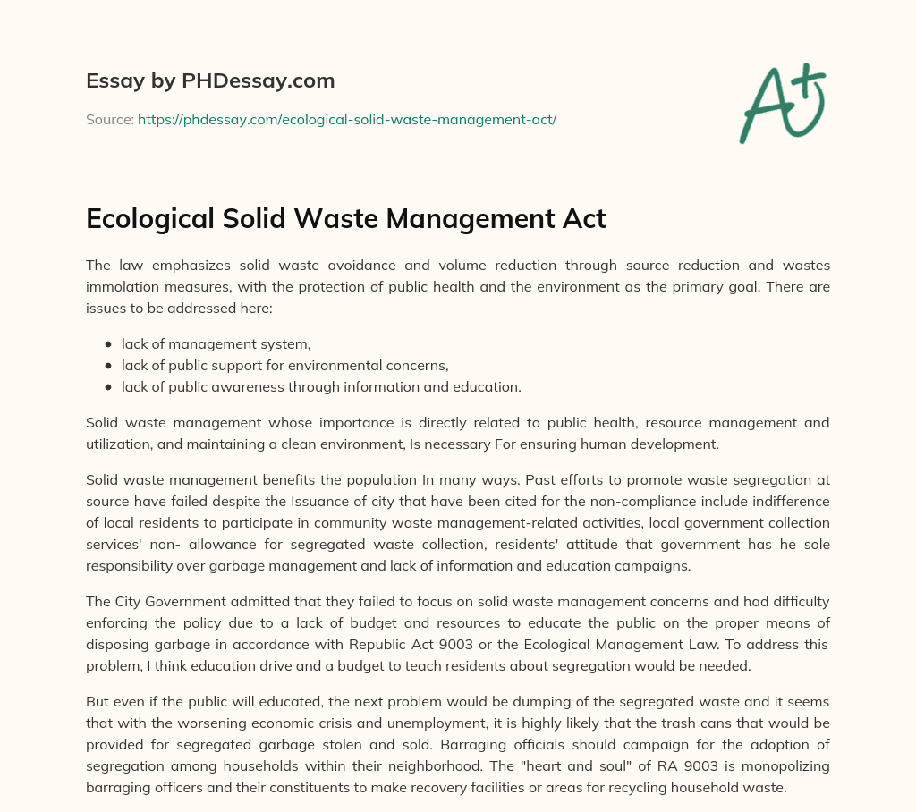 persuasive essay about waste management