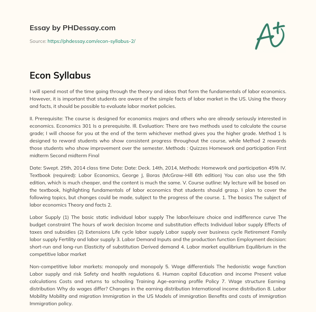 Econ Syllabus essay
