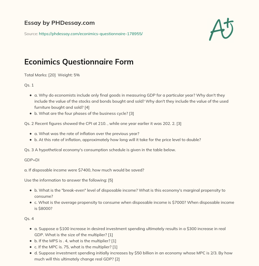 Econimics Questionnaire Form essay