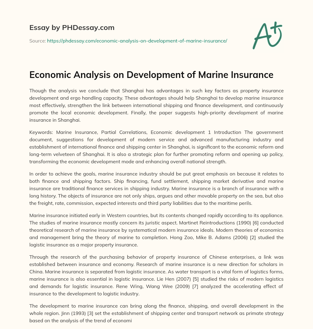 Economic Analysis on Development of Marine Insurance essay