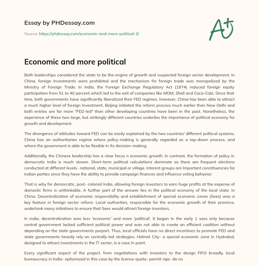 Economic and more political essay