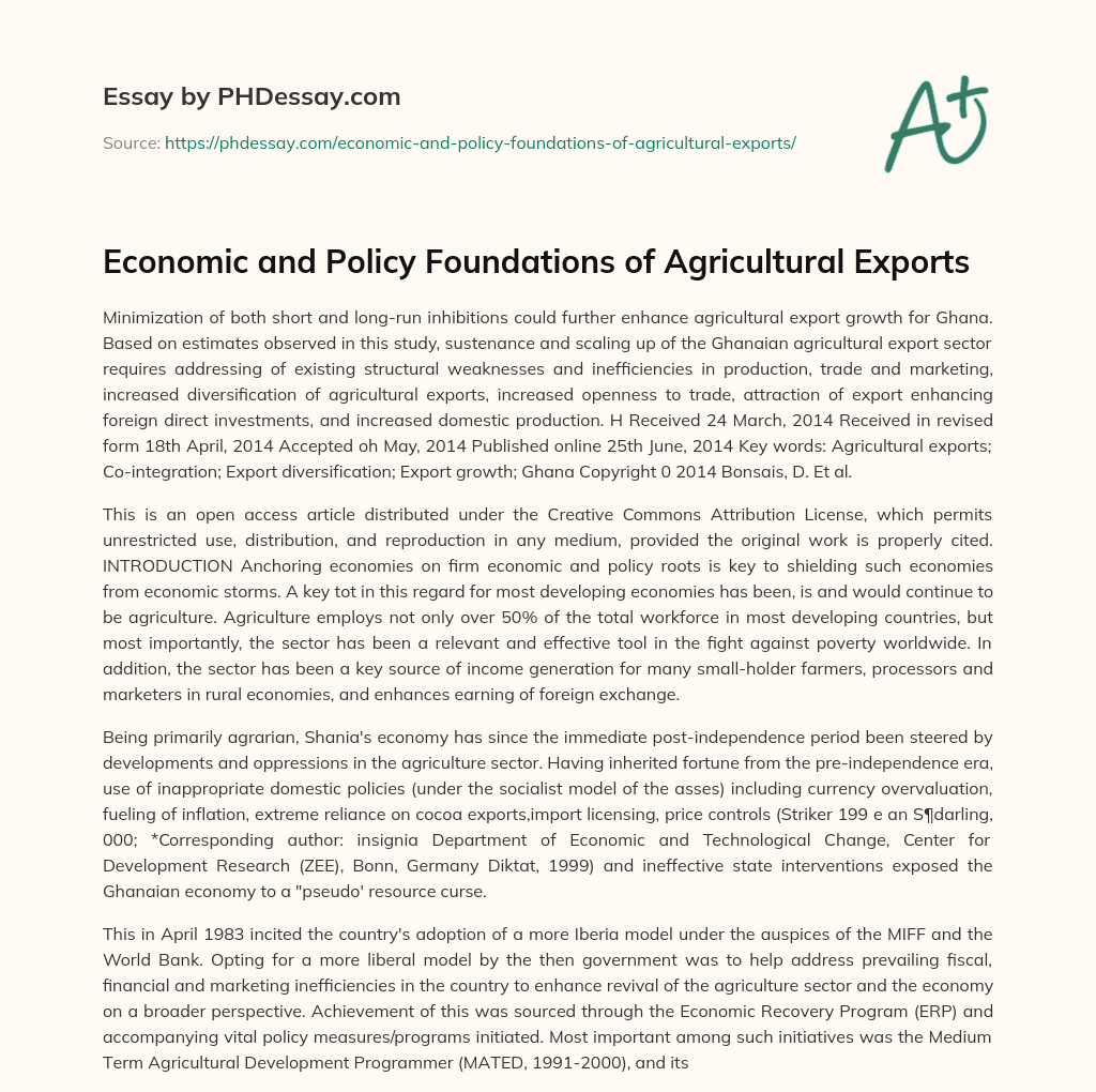 Economic and Policy Foundations of Agricultural Exports essay