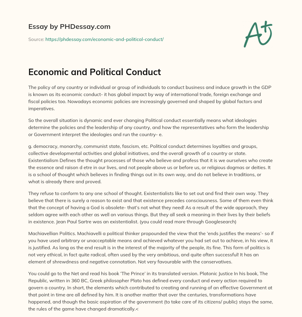 Economic and Political Conduct essay