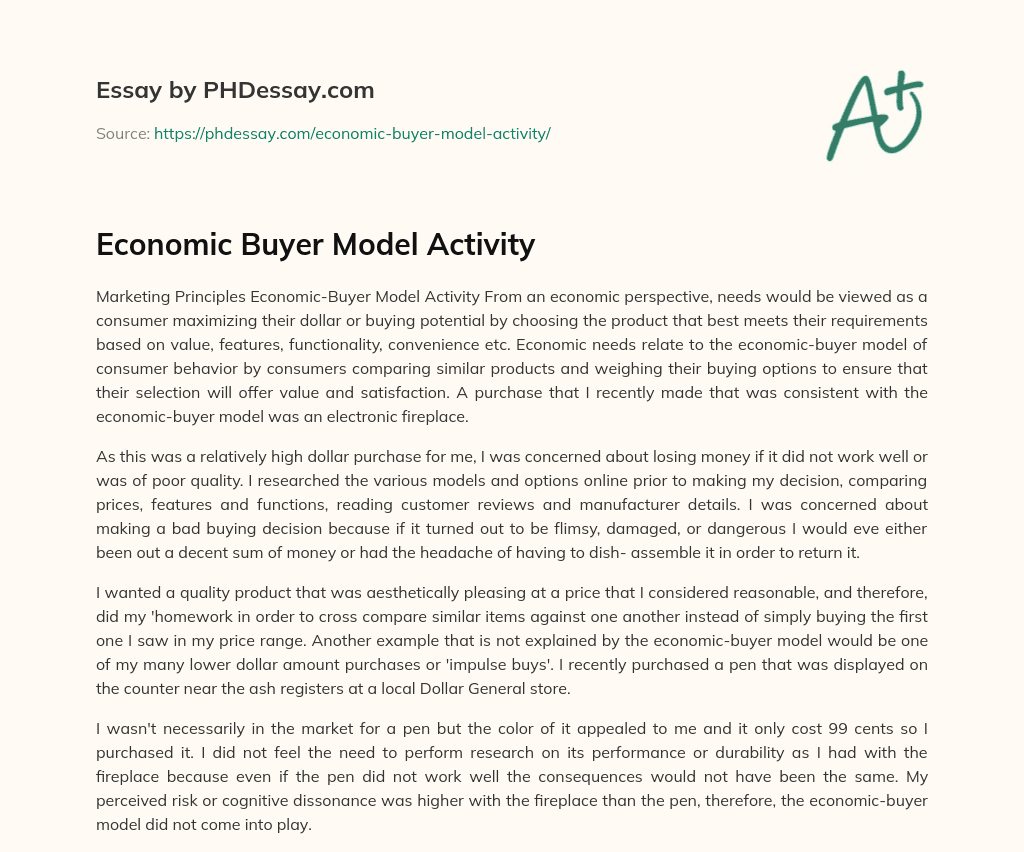Economic Buyer Model Activity essay