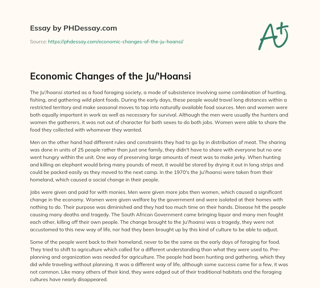 Economic Changes of the Ju/’Hoansi essay