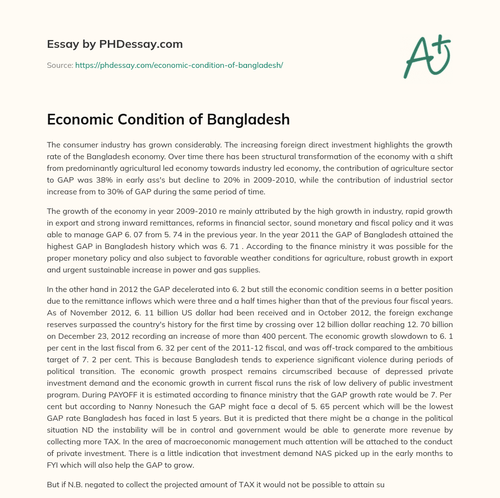 Economic Condition Of Bangladesh In 1971