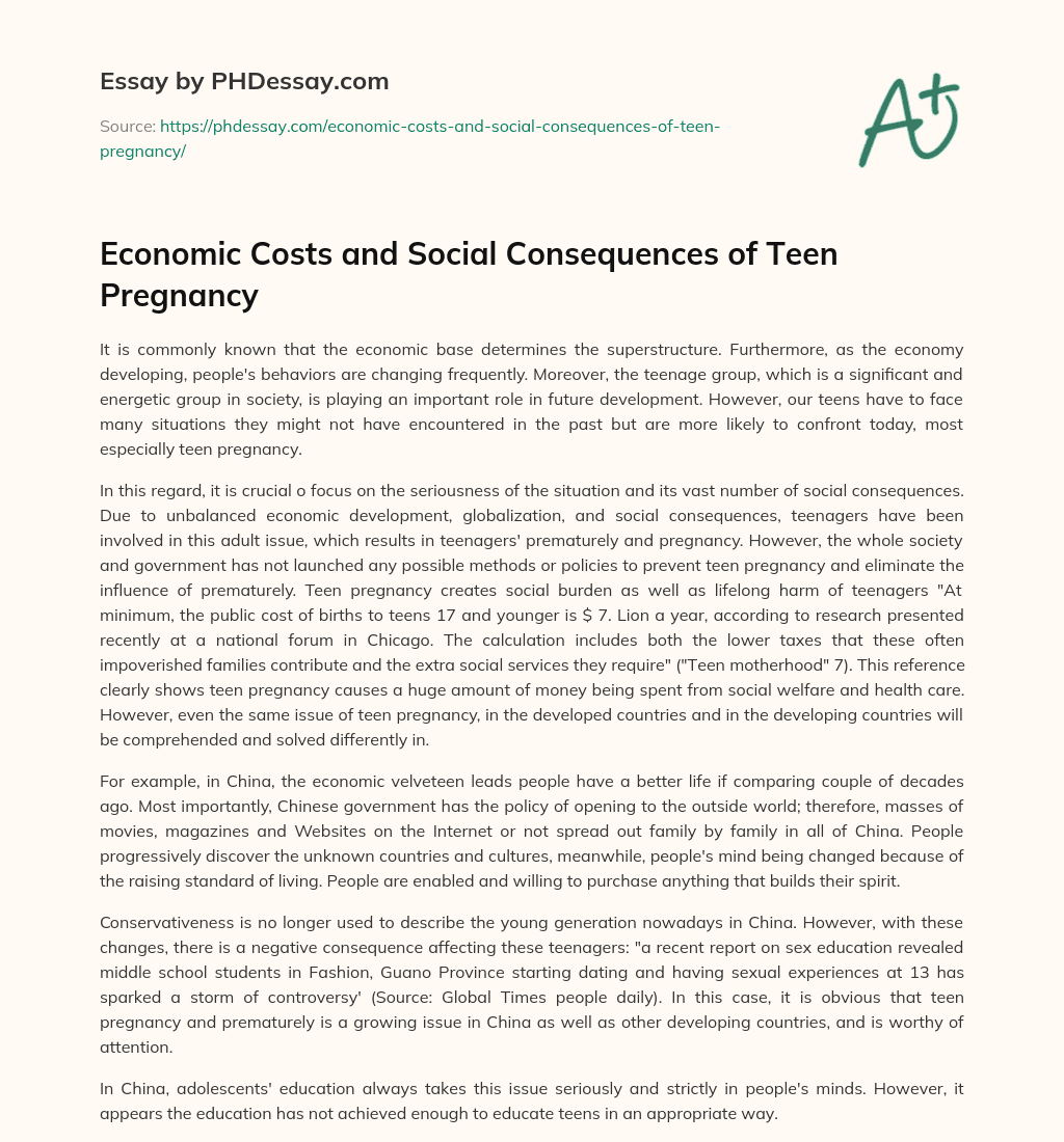 Economic Costs and Social Consequences of Teen Pregnancy essay
