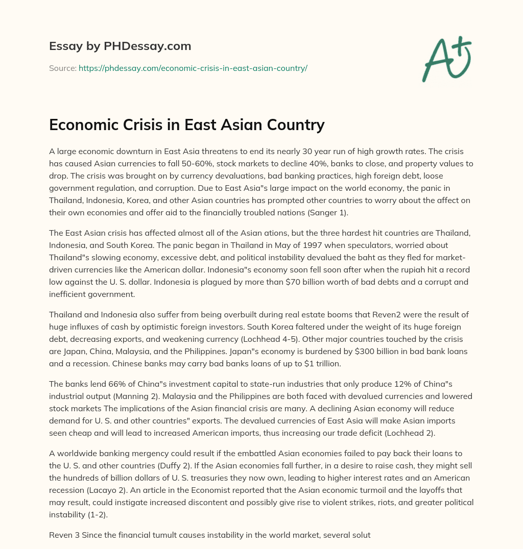 Economic Crisis in East Asian Country essay