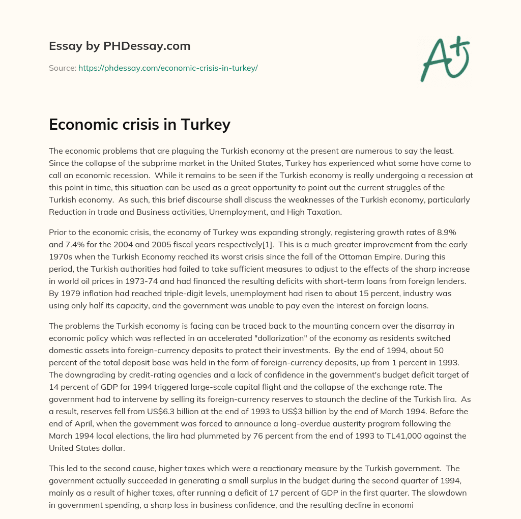 Economic crisis in Turkey essay