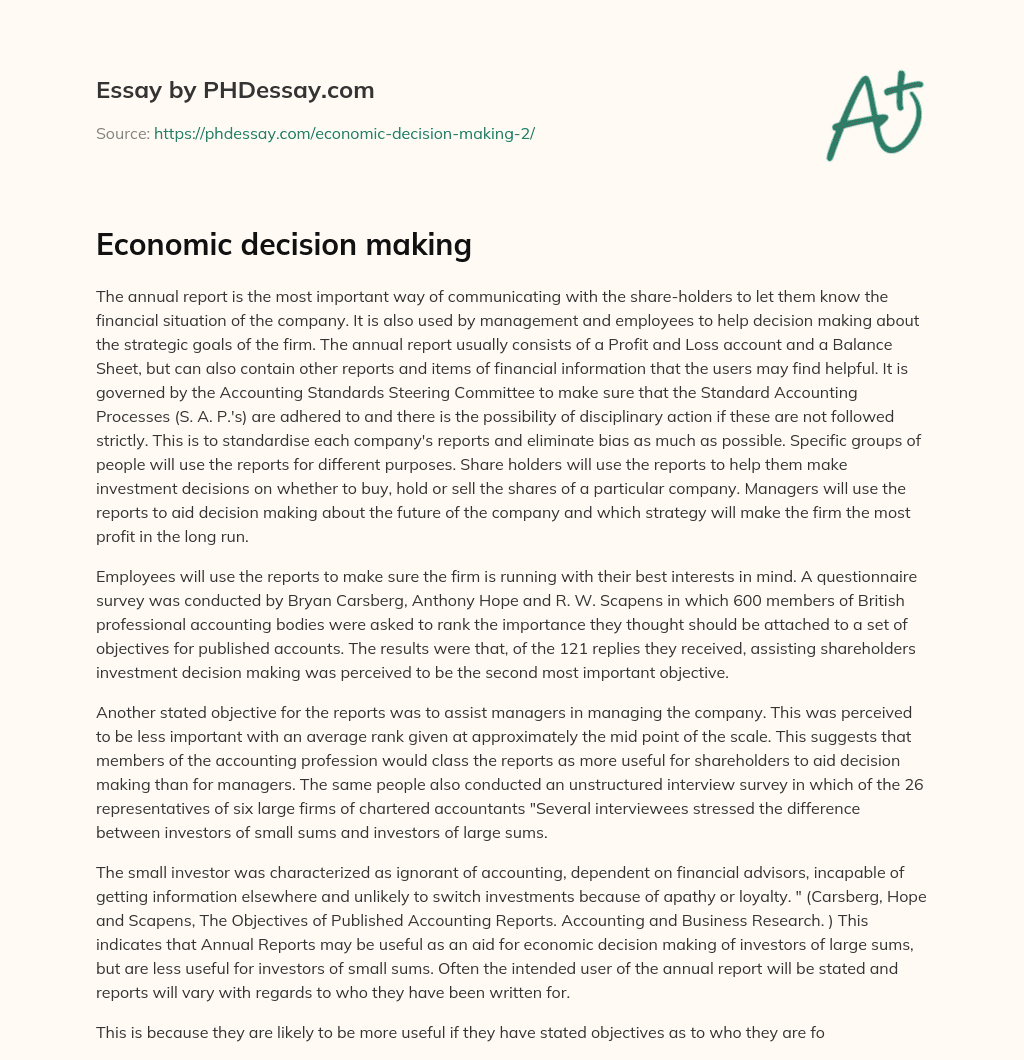 Economic decision making essay