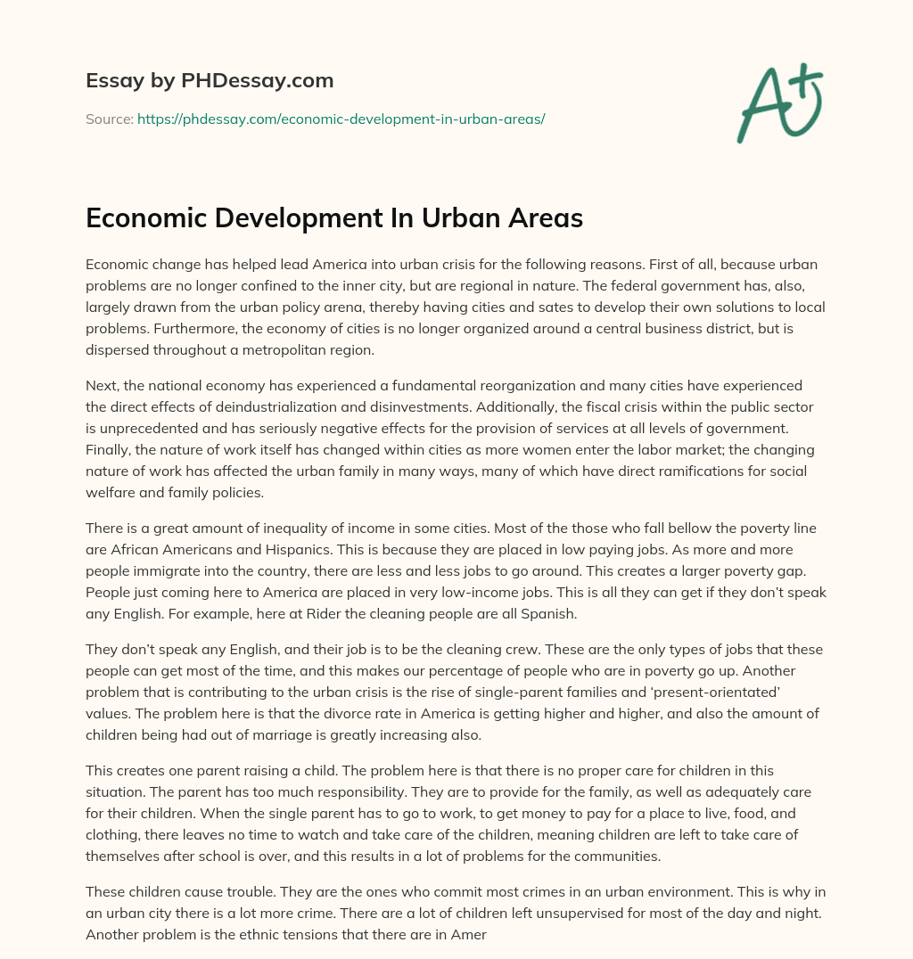 Economic Development In Urban Areas essay