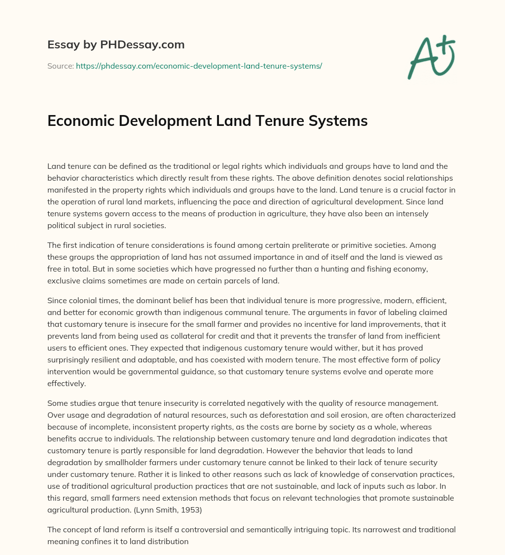 Economic Development Land Tenure Systems essay