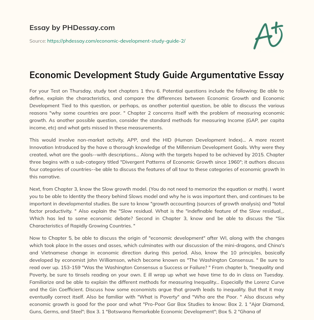 Economic Development Study Guide Argumentative Essay essay