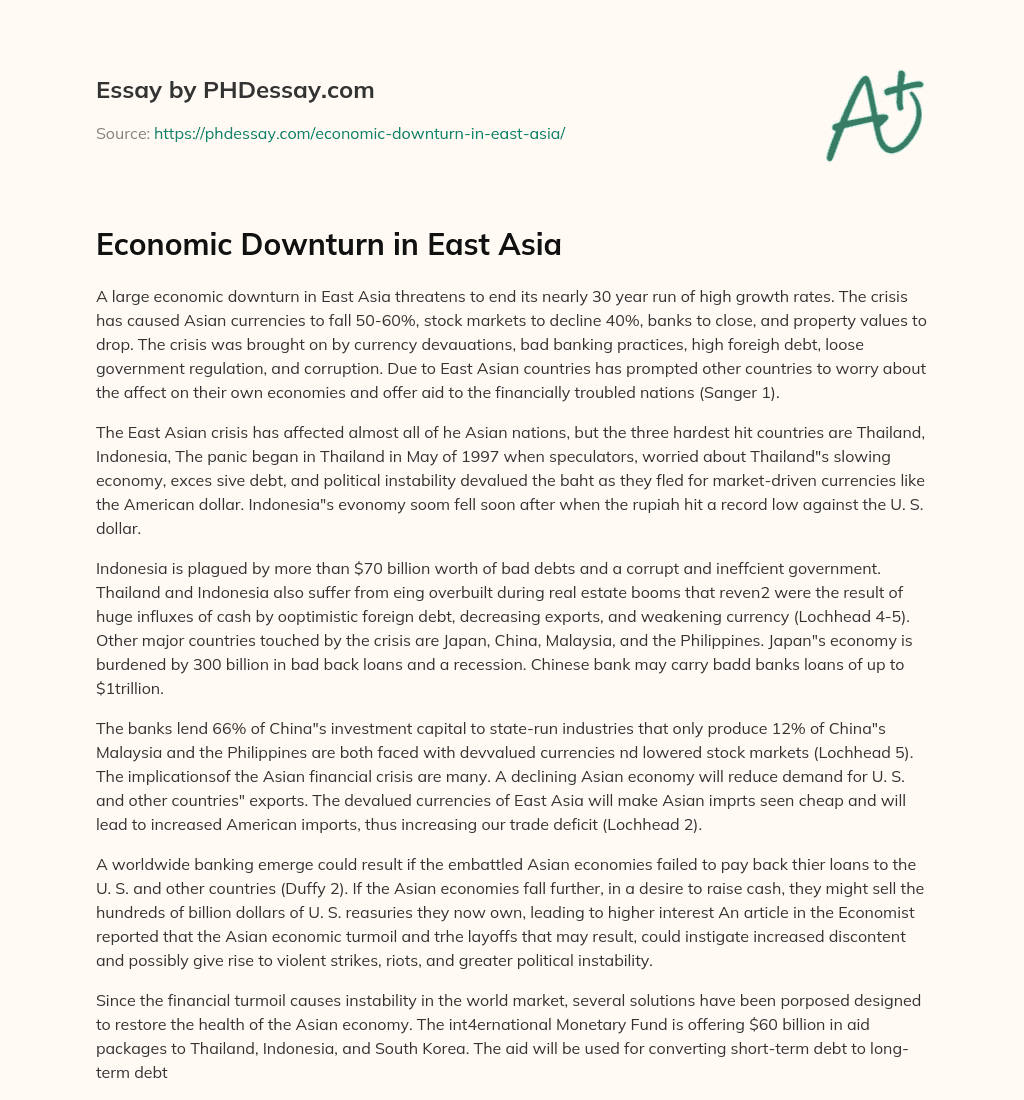 Economic Downturn in East Asia essay