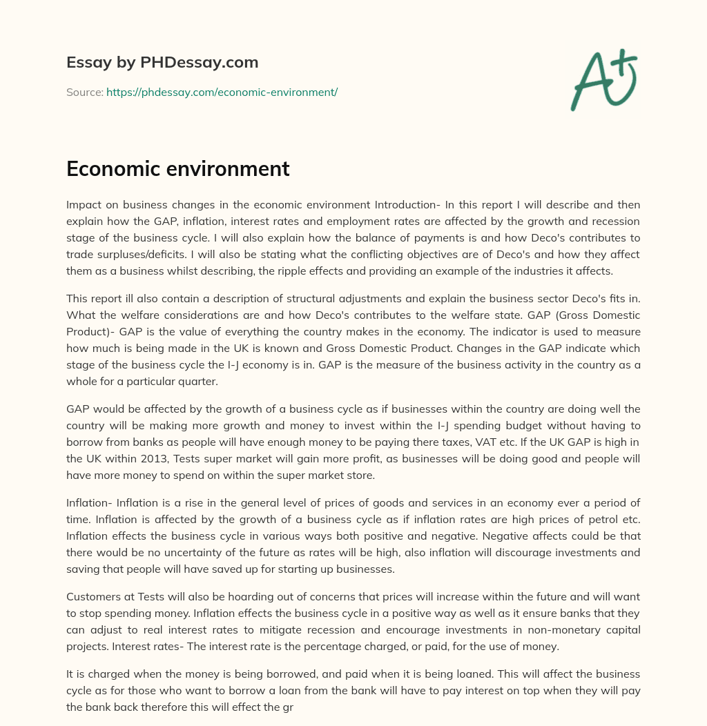 Economic environment essay