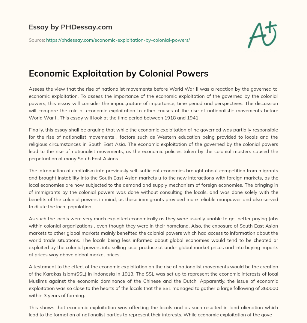 Economic Exploitation by Colonial Powers