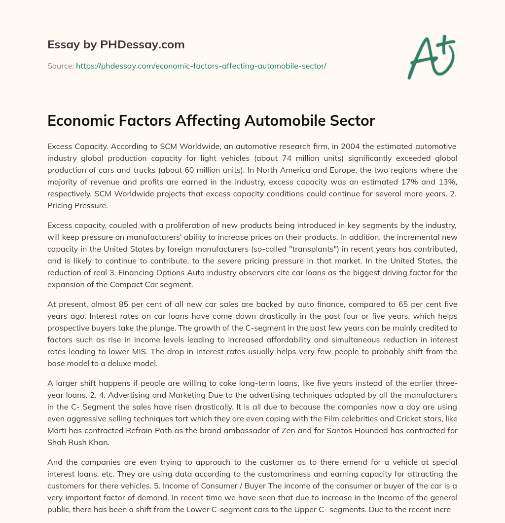 Economic Factors Affecting Automobile Sector essay