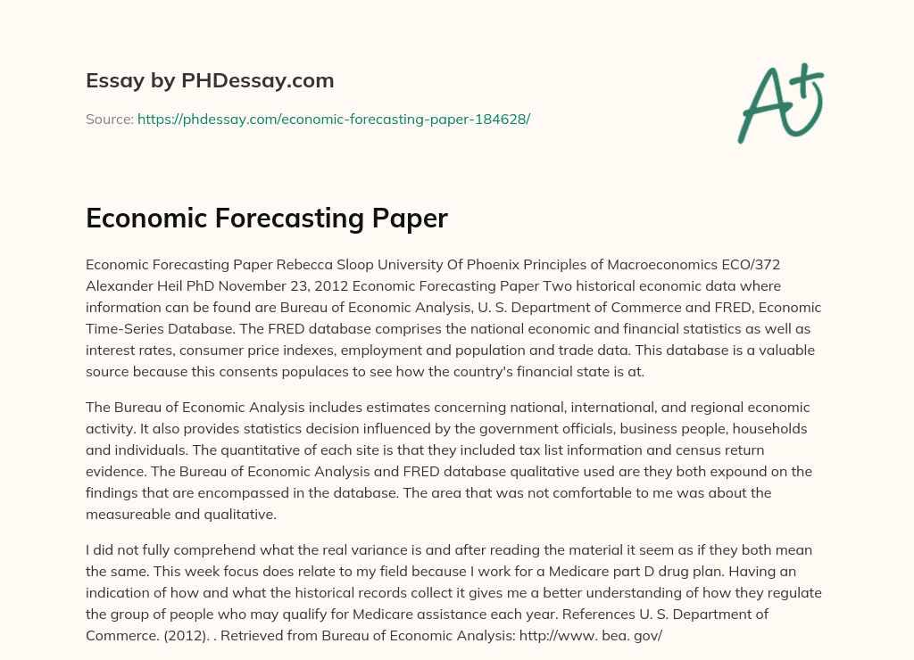 Economic Forecasting Paper essay