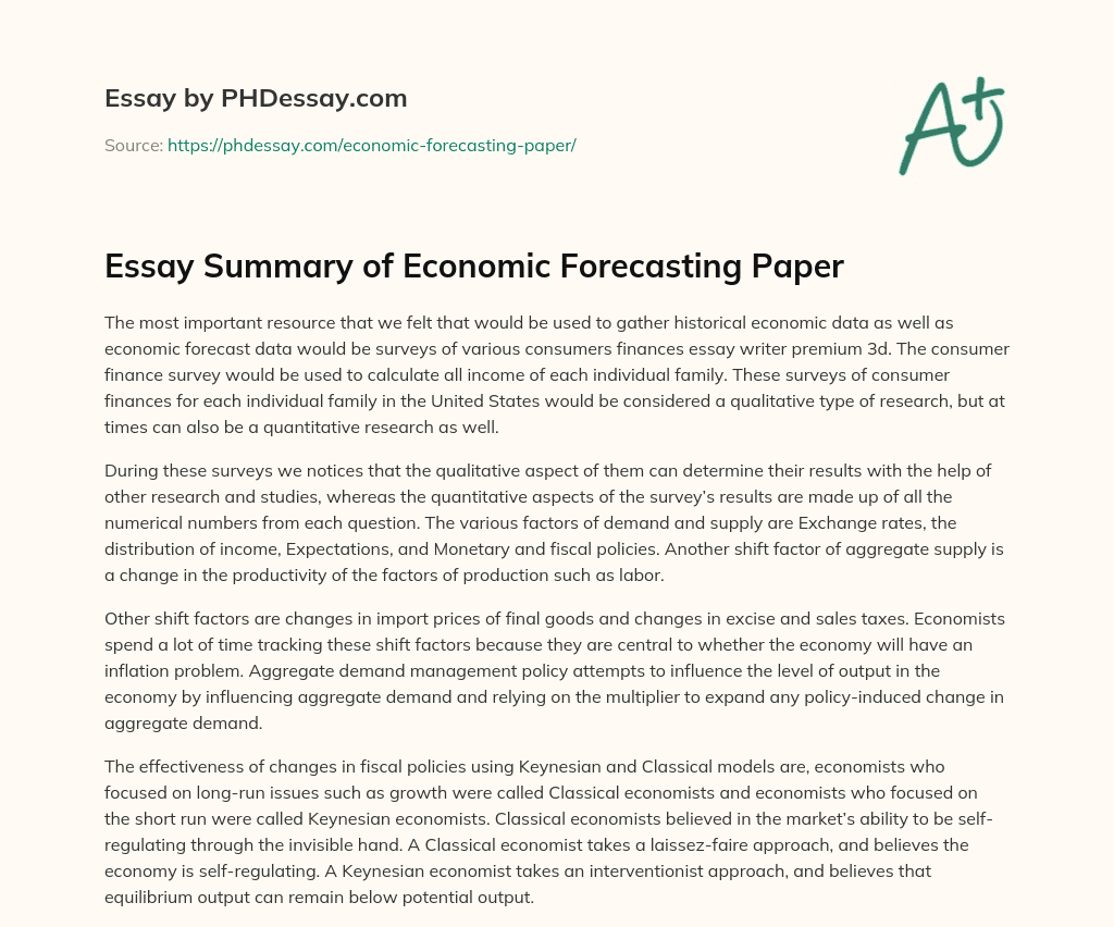 Essay Summary of Economic Forecasting Paper essay