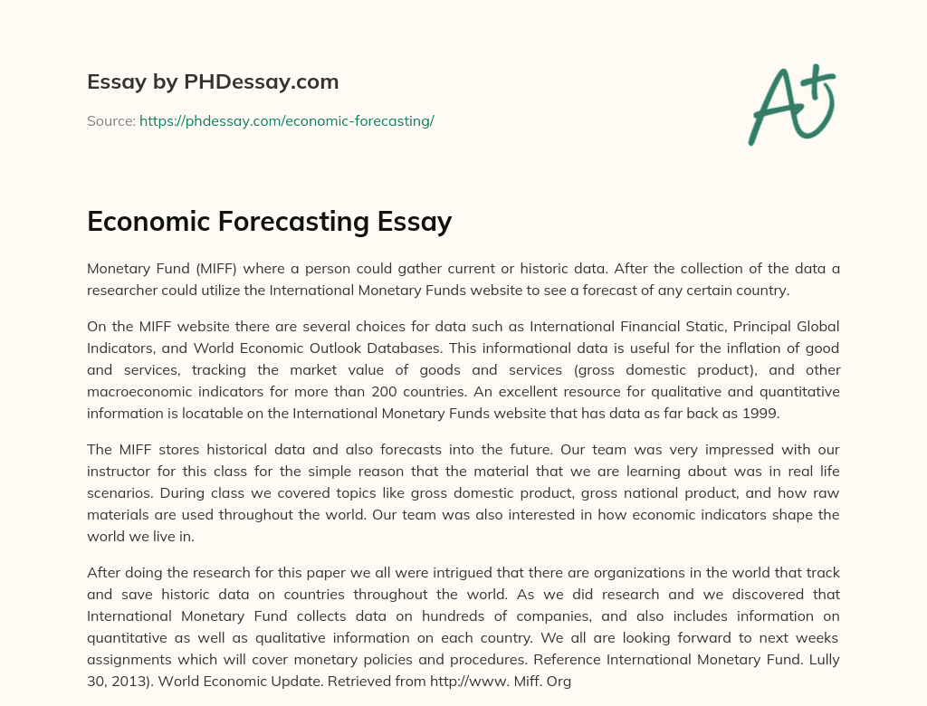 Economic Forecasting Essay essay