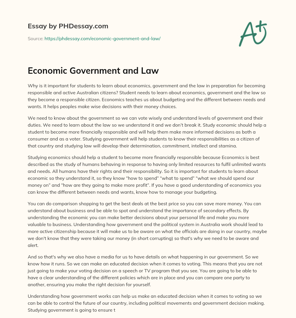 Economic Government and Law essay