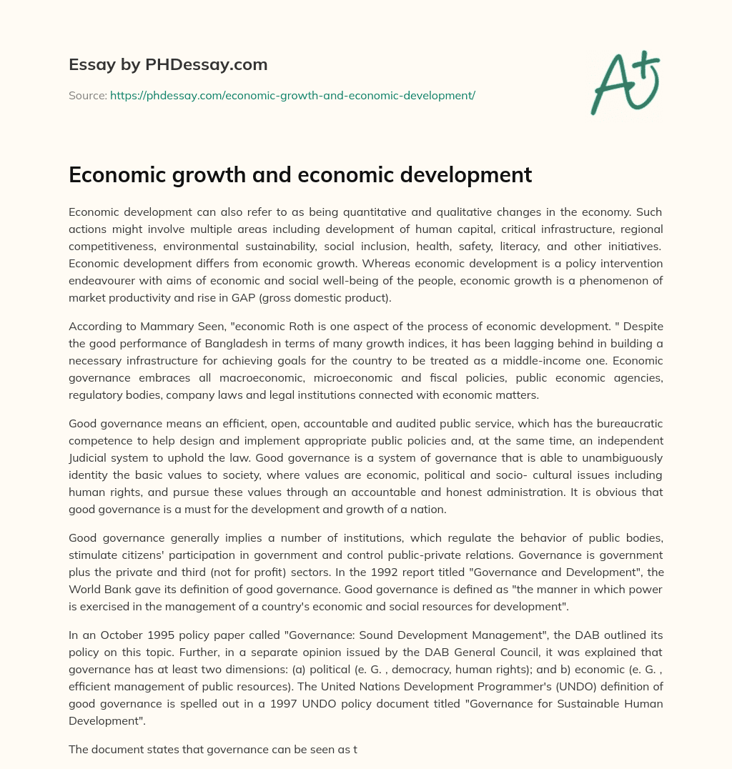 Economic growth and economic development essay