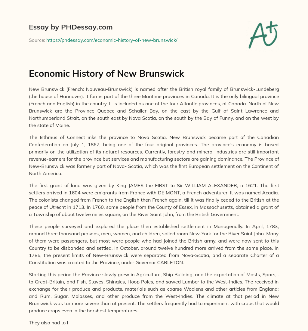 Economic History of New Brunswick essay