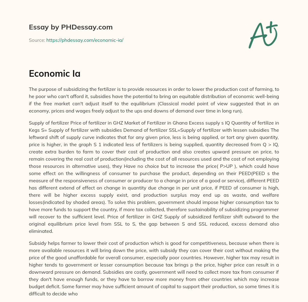 Subsidies for Fertilizer: Equitable Distribution and Economic Well-being essay