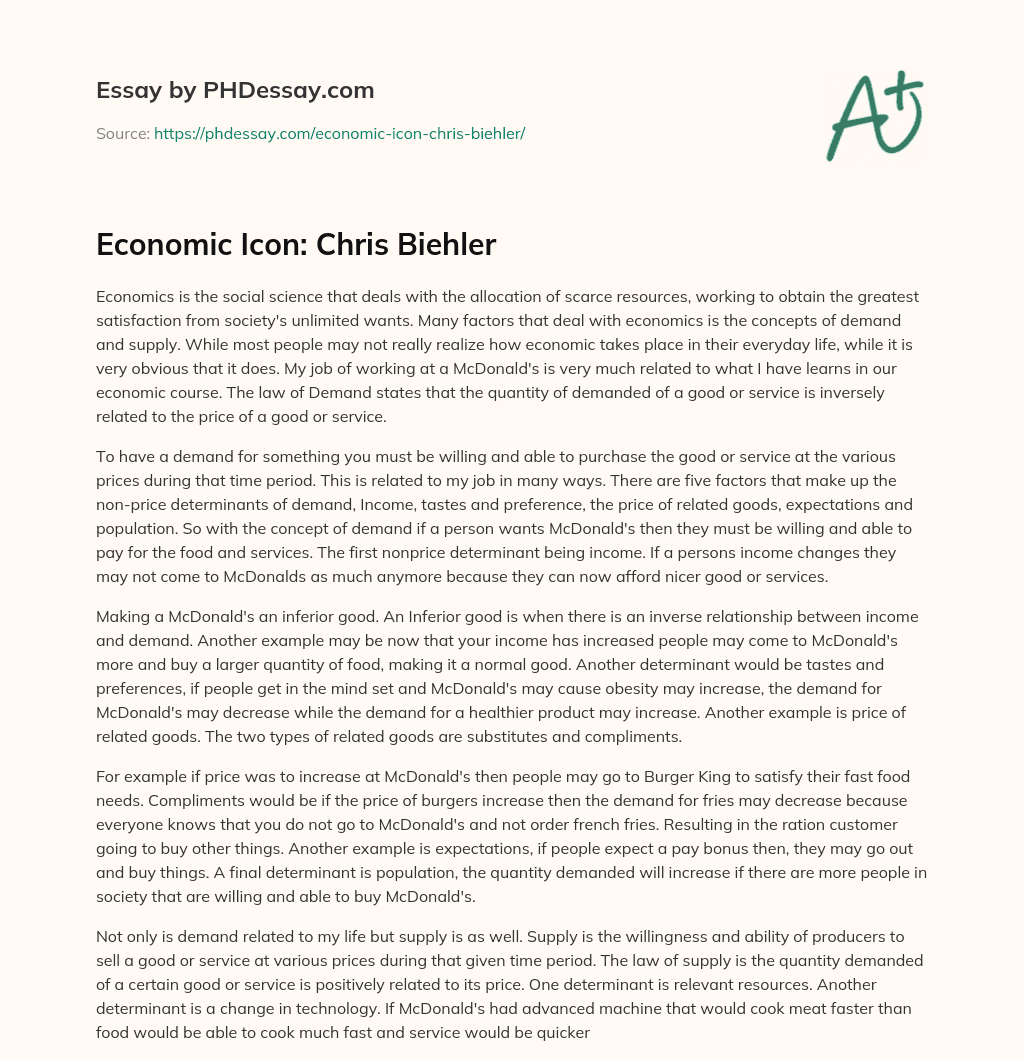 Economic Icon: Chris Biehler essay