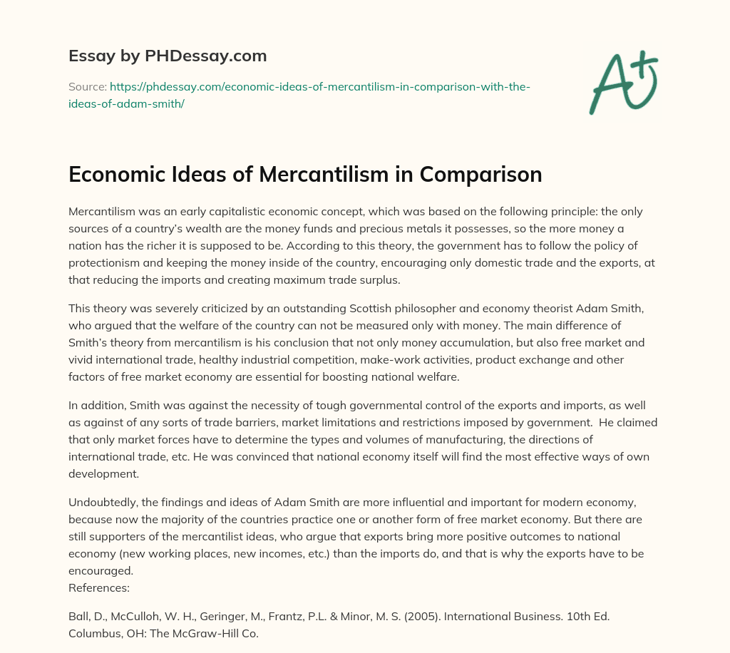 Economic Ideas of Mercantilism in Comparison essay