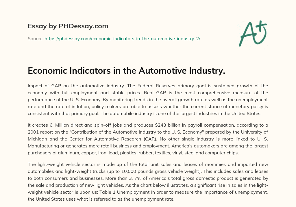 Economic Indicators in the Automotive Industry. essay