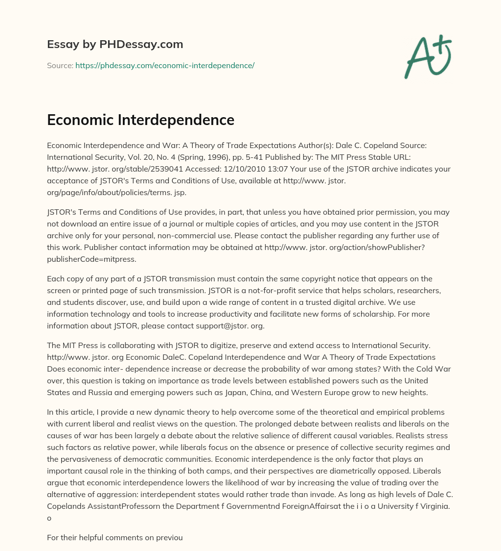Economic Interdependence essay