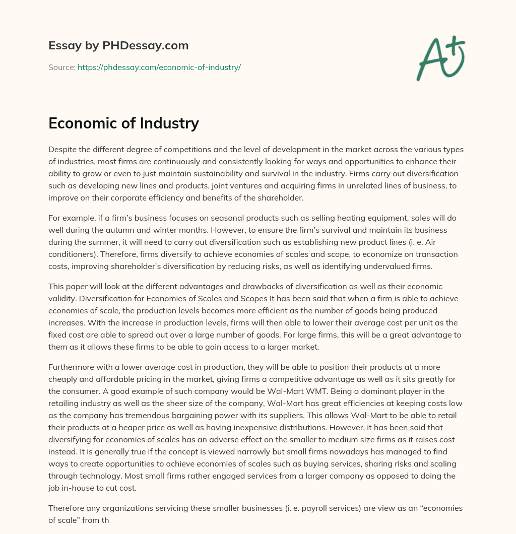 Economic of Industry essay