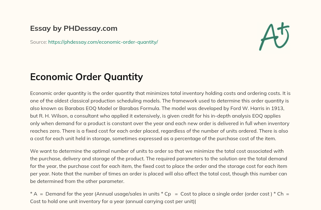 Economic Order Quantity essay