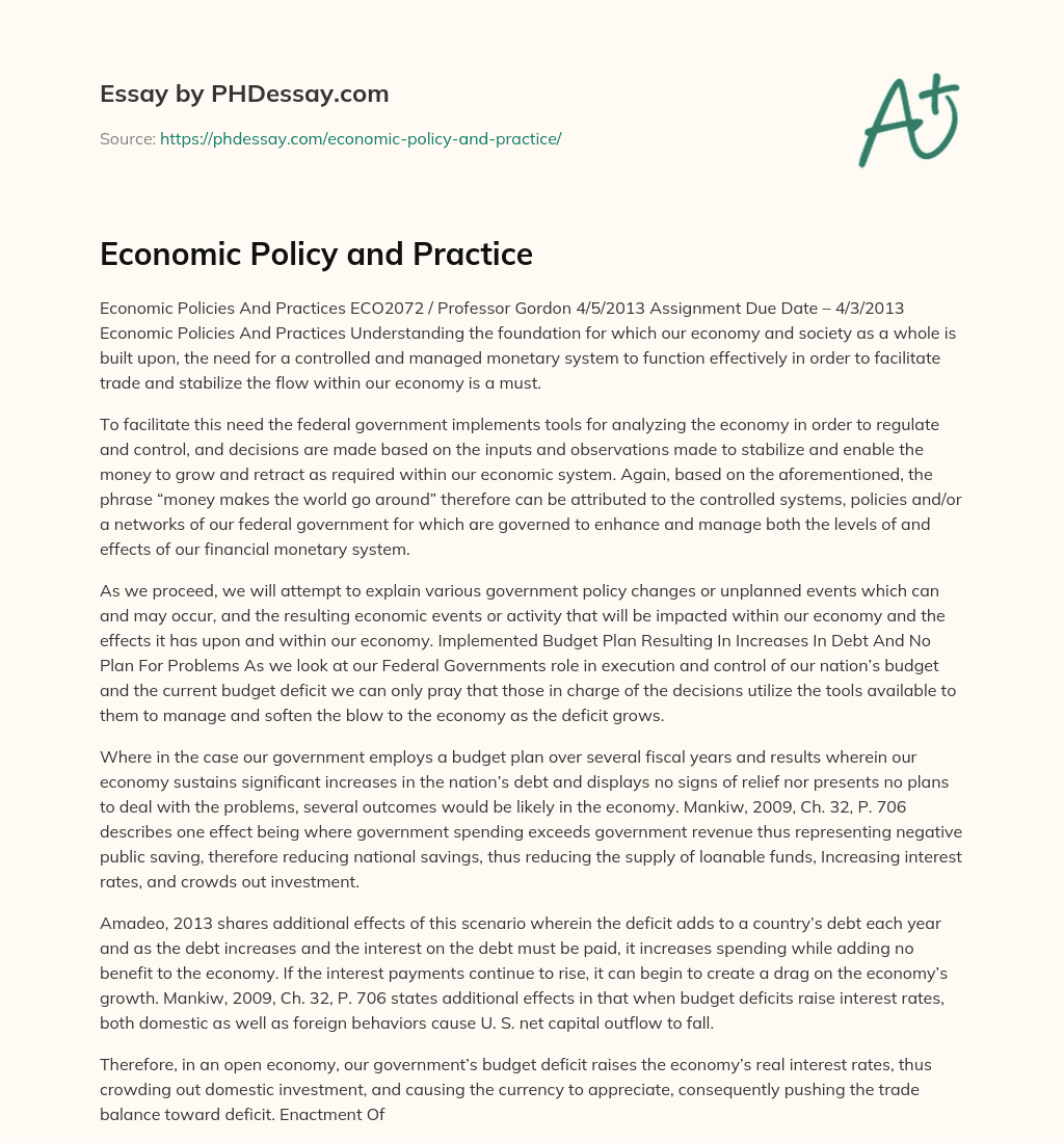 Economic Policy and Practice essay