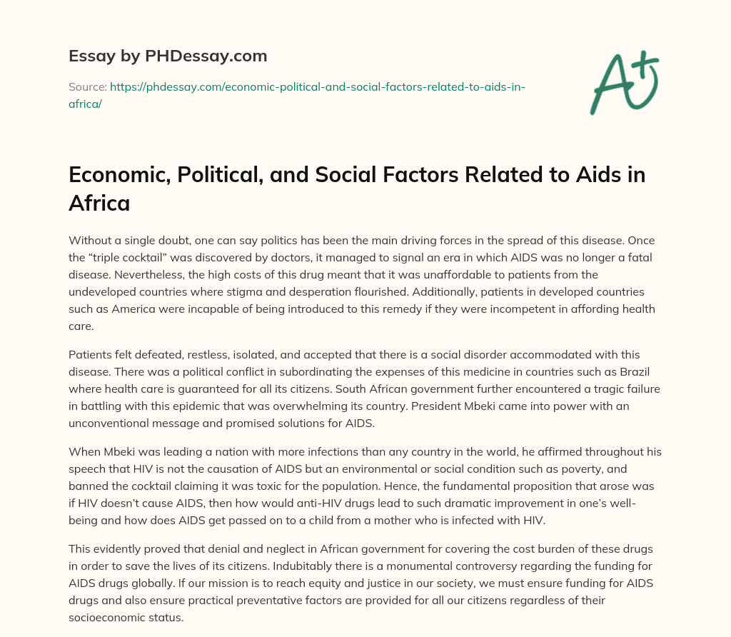 Economic, Political, and Social Factors Related to Aids in Africa essay