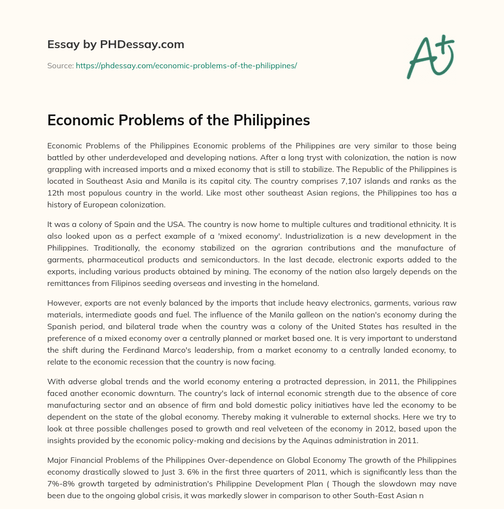 Economic Problems Of The Philippines PHDessay