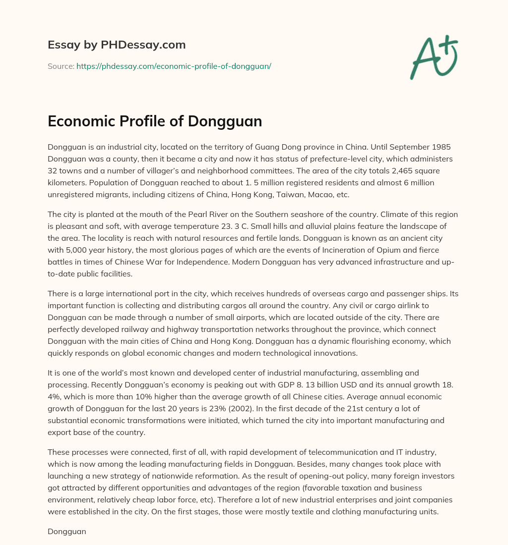 Economic Profile of Dongguan essay