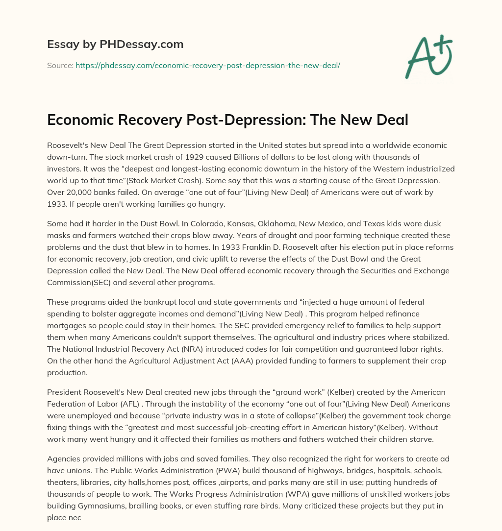 Economic Recovery Post-Depression: The New Deal essay